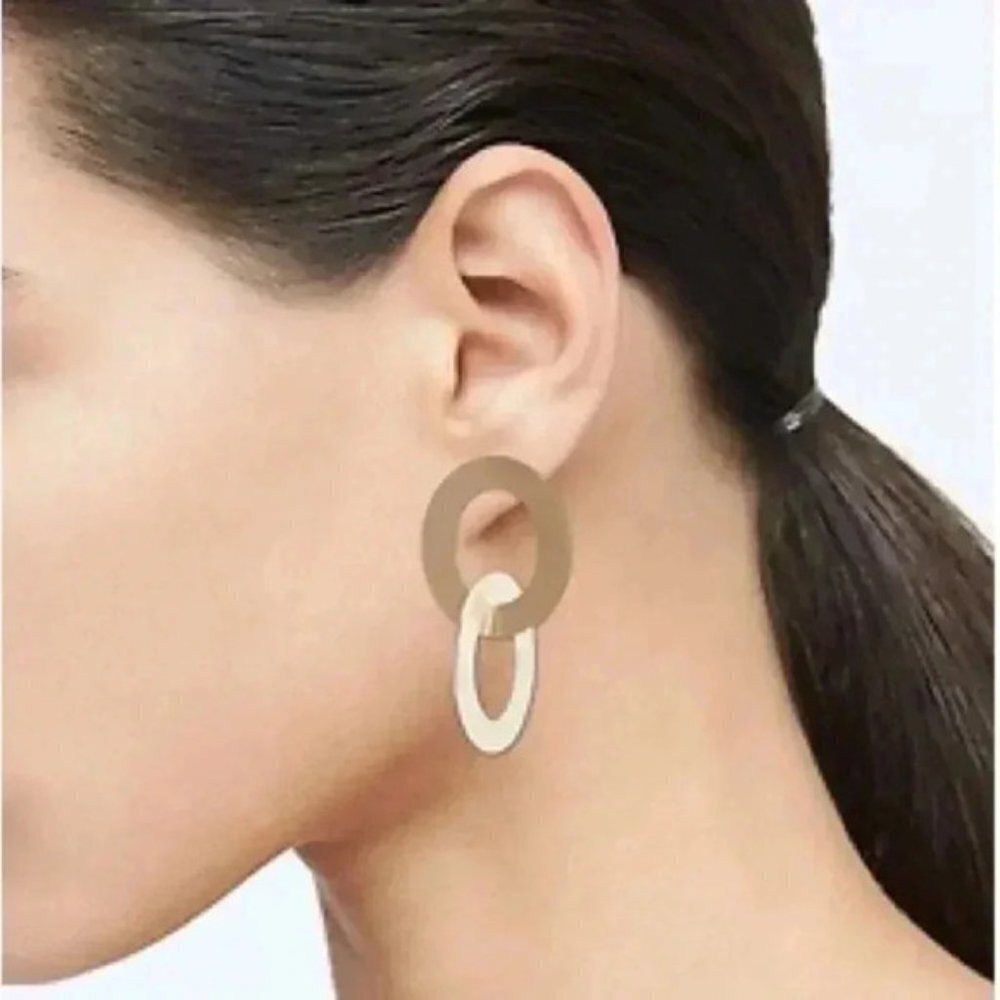 Banana Republic Double Hoop Earrings Gold Silver Mixed Metal Metallic NWT